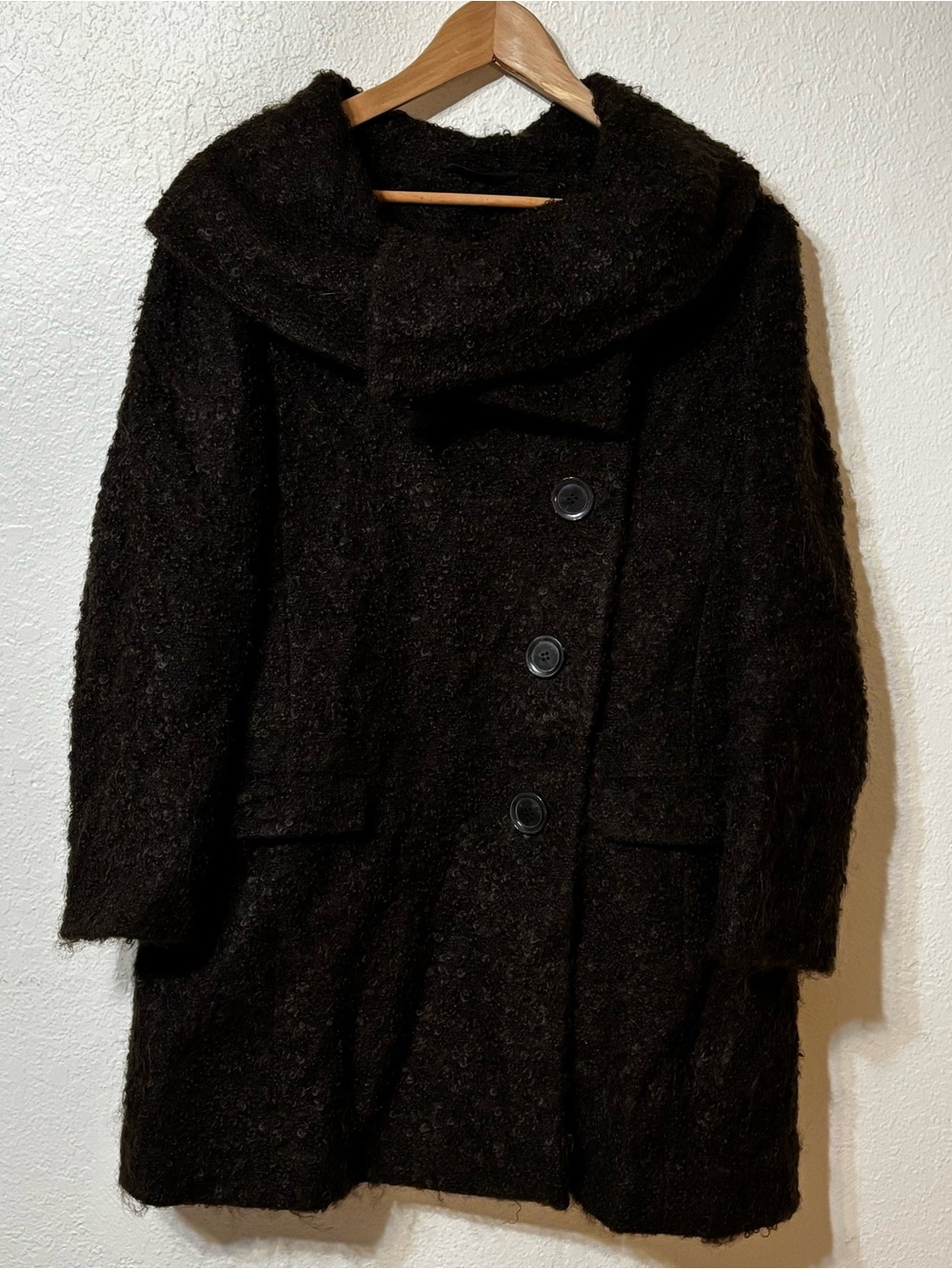 Kiton Napoli Chocolate Brown Alpaca Mohair Blend Boucle Coat Size Large (10-12)